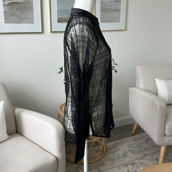 New Jason Wu Black Lace Satin Trim Raglan Sleeve Button Down Overshirt Blouse - Picture 10 of 16